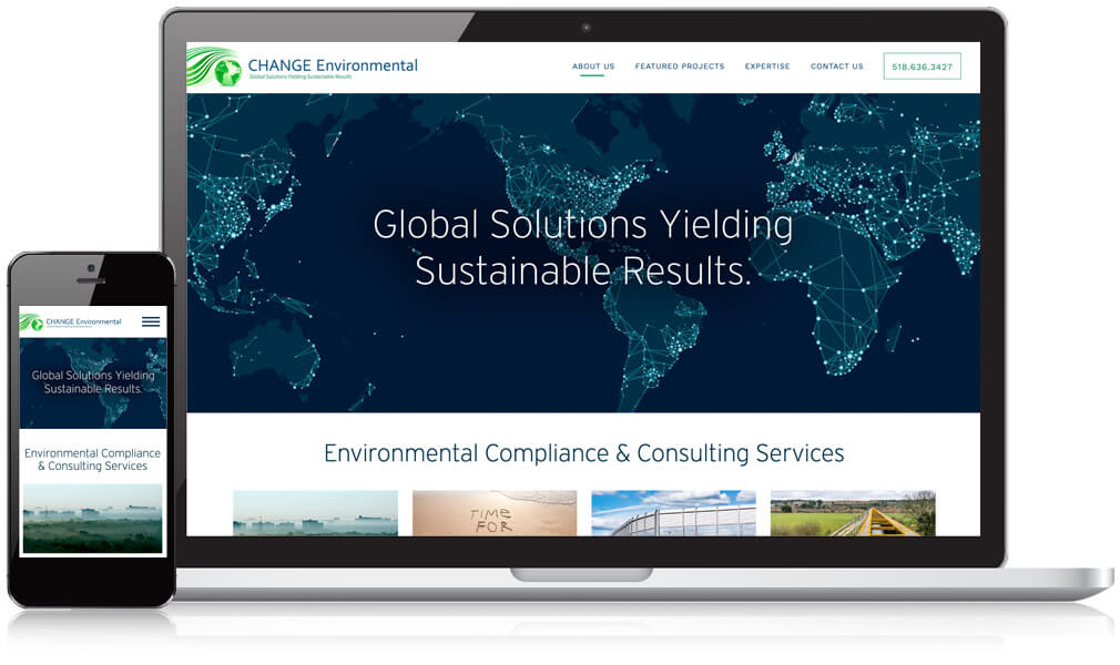 CHANGE Environmental homepage design on desktop and mobile device