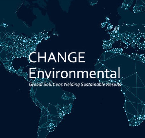 CHANGE Environmental logo with a map of the world in the background.