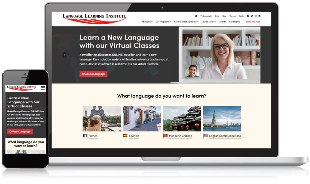 Mobile and Desktop Image of Language Learning Institutes Website