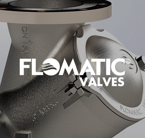 Flomatic Valves logo with their valves in the background.