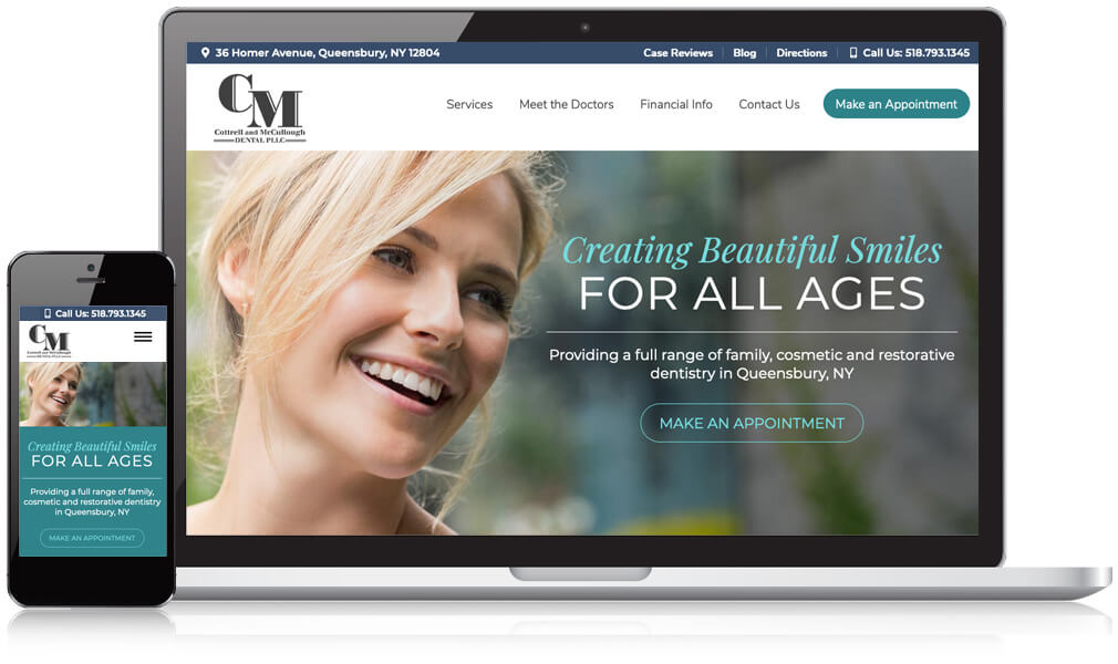 Homepage image of Cottrell Dental on desktop and phonea