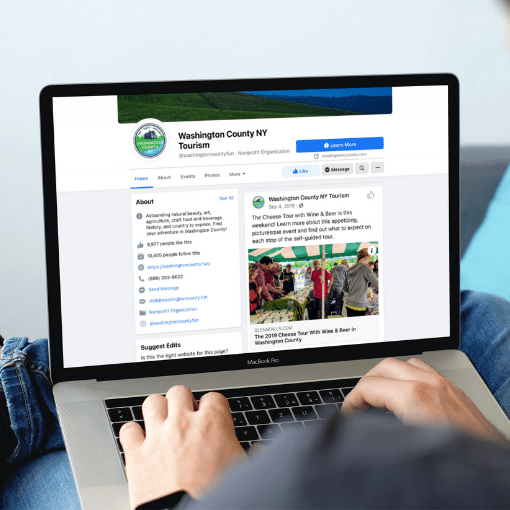 Washington county tourism facebook on laptop screen
