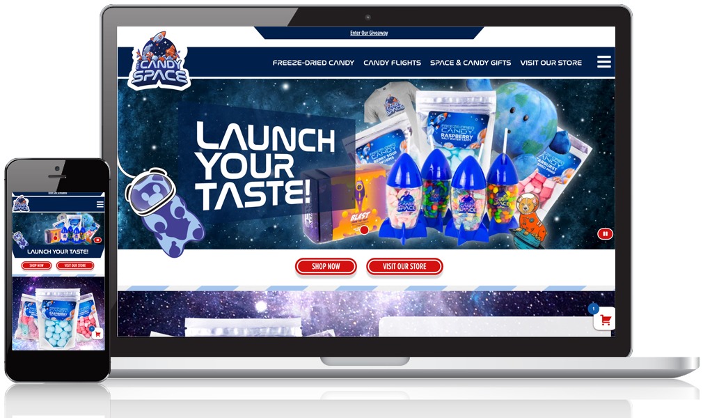 Visual of the bright fun candy space website