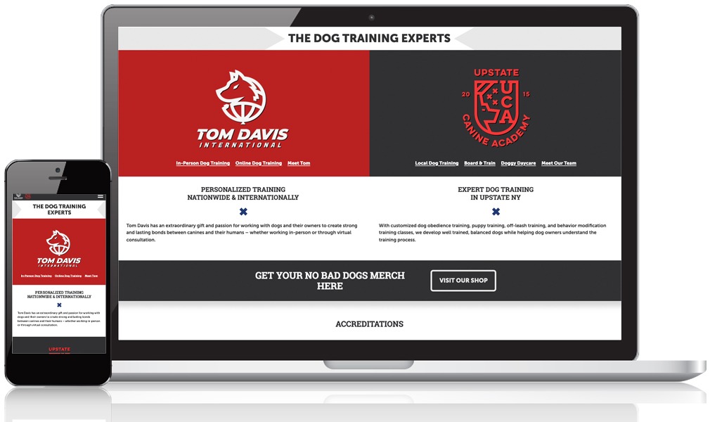 Website redesign screenshot for upstate canine academy and Tom Davis International