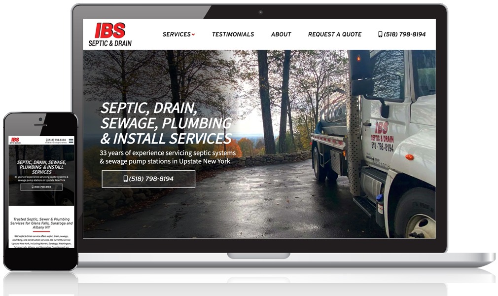 Screenshot of the IBS Septic and Drain website