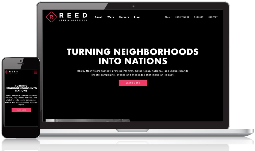 Mobile first view of the Reed PR website compared to desktop showing a mobile first approach