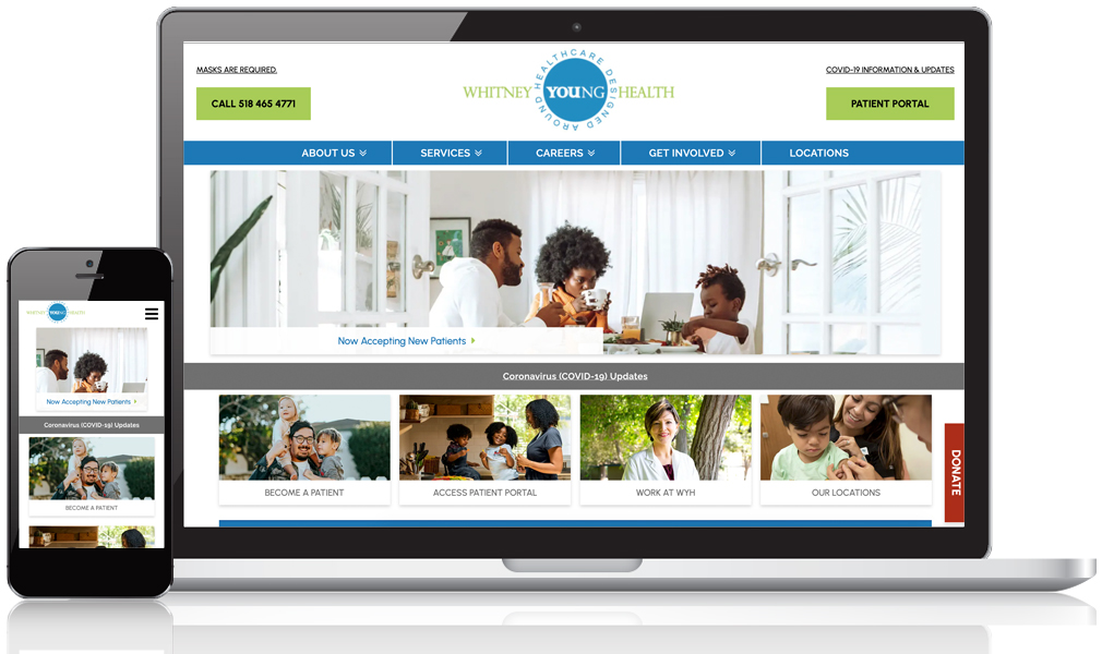 mobile and desktop view of the Whitney M. Young, Jr. Health Center website