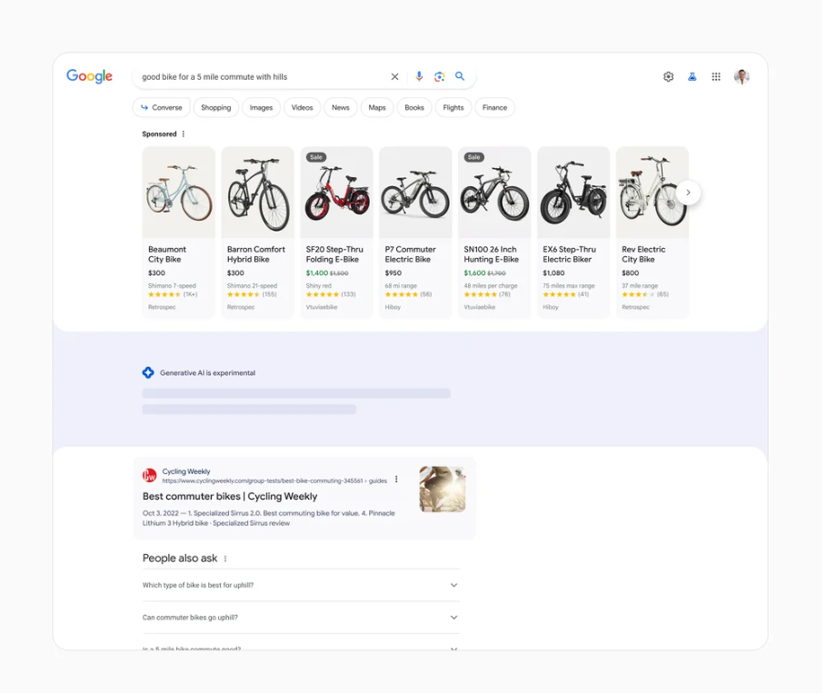 Google's search generative experience generating a search result